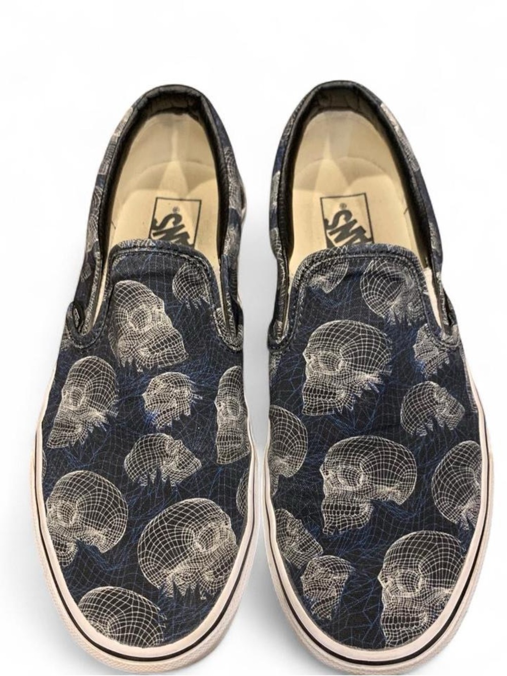 Vans Navy Slip-On Sneakers with Wireframe Skull Print